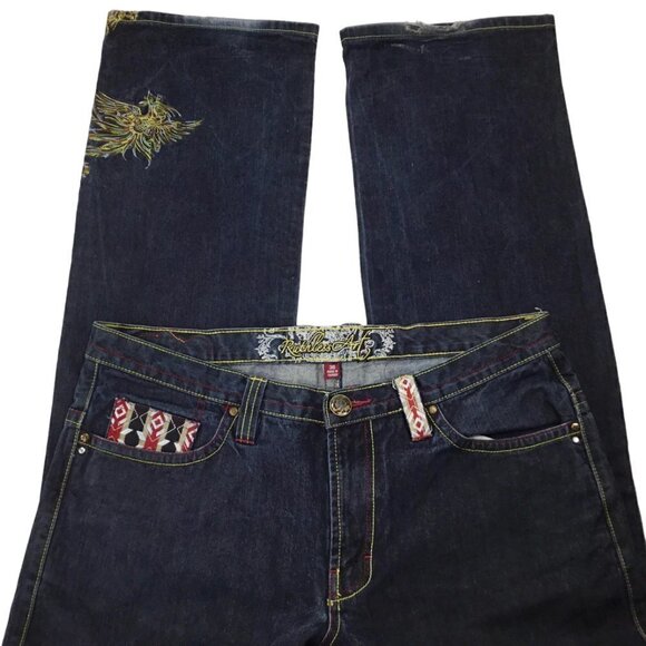 Ruthless Art Embroidered Men's Jeans 36 x 34 Aztec Southwest Phoenix Dark Artful - Picture 4 of 12